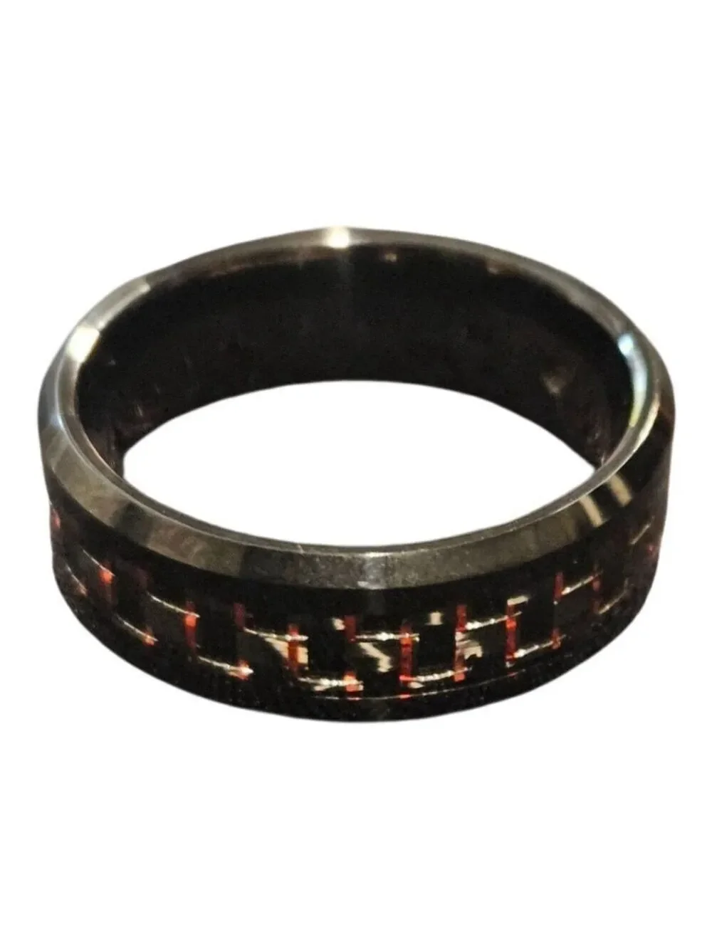 Black & Red Tungsten Carbide Ring, One Size 11